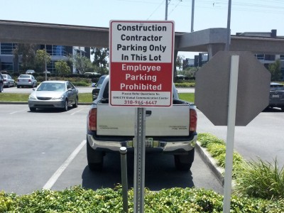 Contractor-parking-aluminum-sign-on-U-channel-post